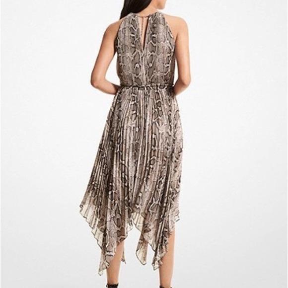 Michael Michael Kors Pleated Snake Print Georgette Halter Dress Size Large - Picture 2 of 11
